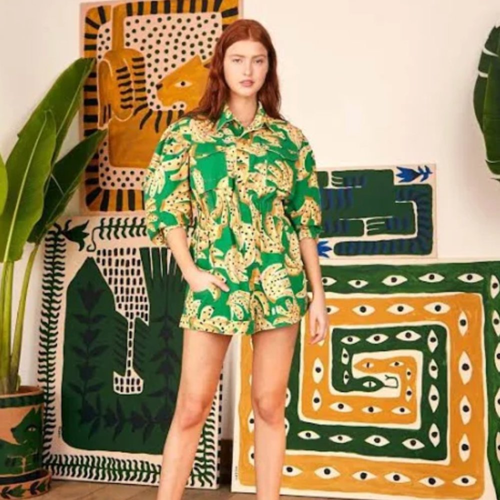 NWT Farm Rio Green Raining Bananas Twill Romper in L